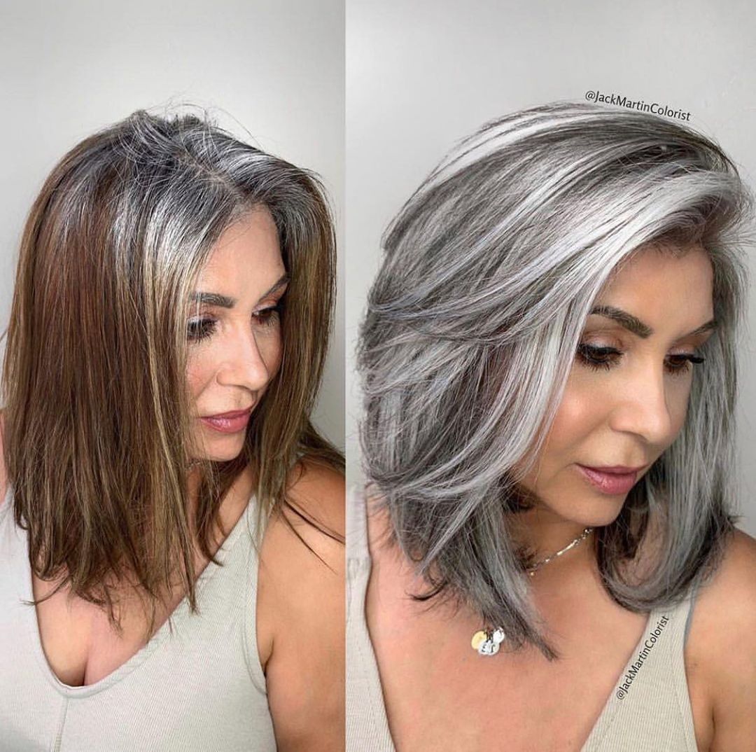 medium layered gray haircut